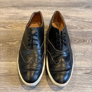 ALL BLACK Leather Brogue Oxfords Black White Sole EU 40 US 9-9.5